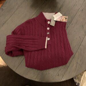 NWT Cremieux Men's Burgundy Luxury Cashmere Moch Neck Cable Knit Sweater
